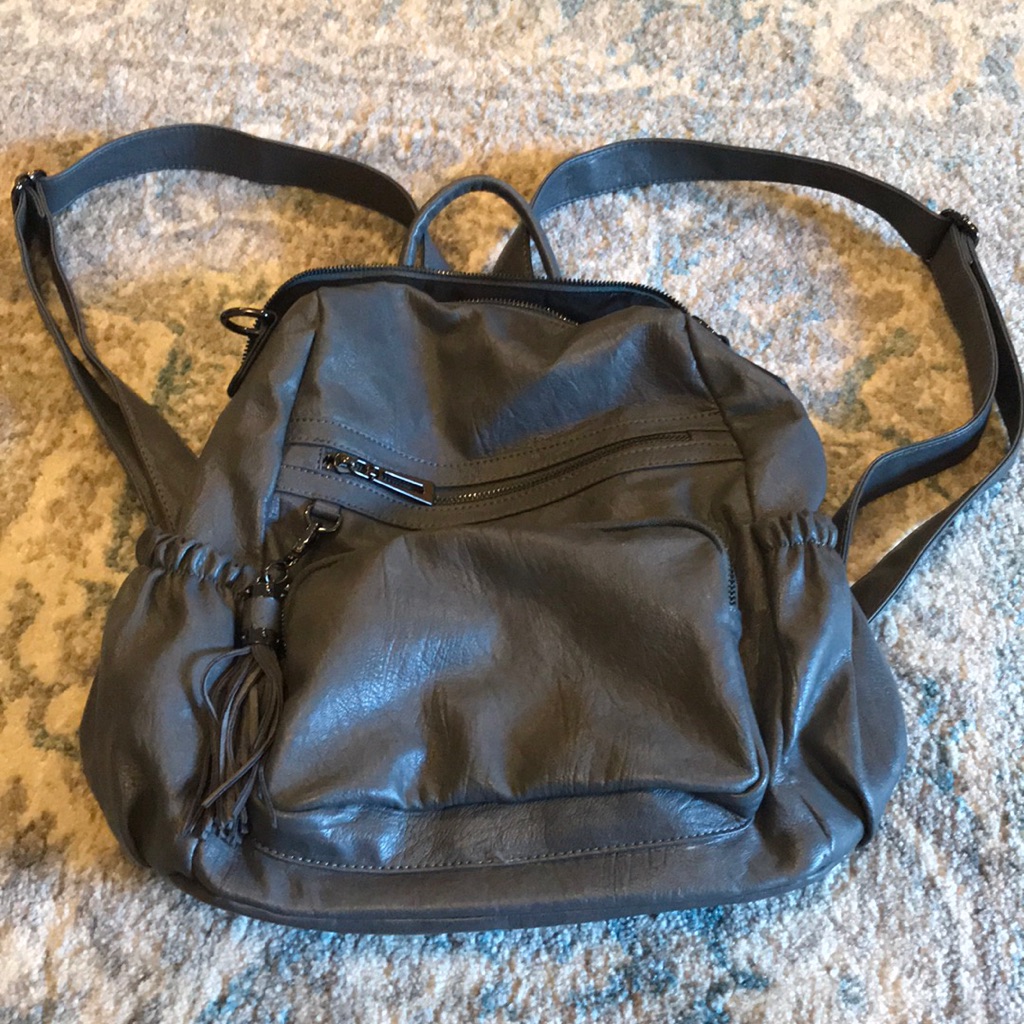 Gray Leather Backpack